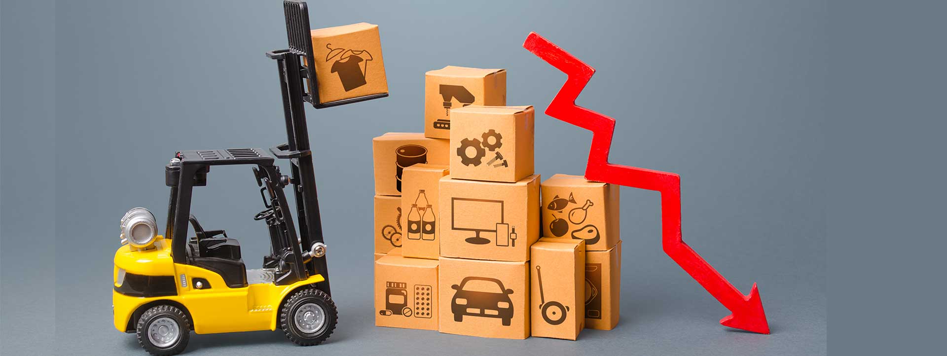 Picture of toy truck with boxes and downwards arrow