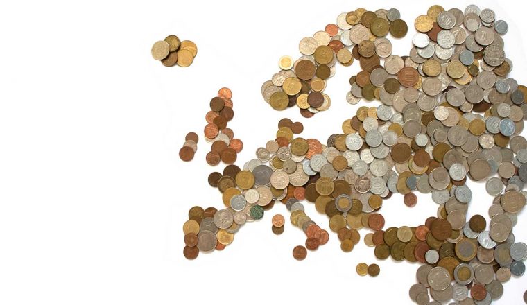 Coins arranged in the shape of Europe