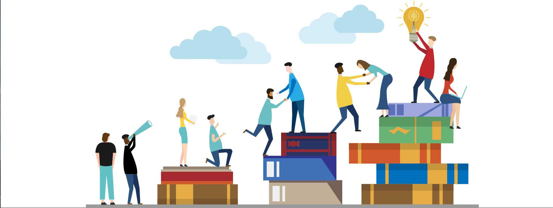 Image of people climbing up books