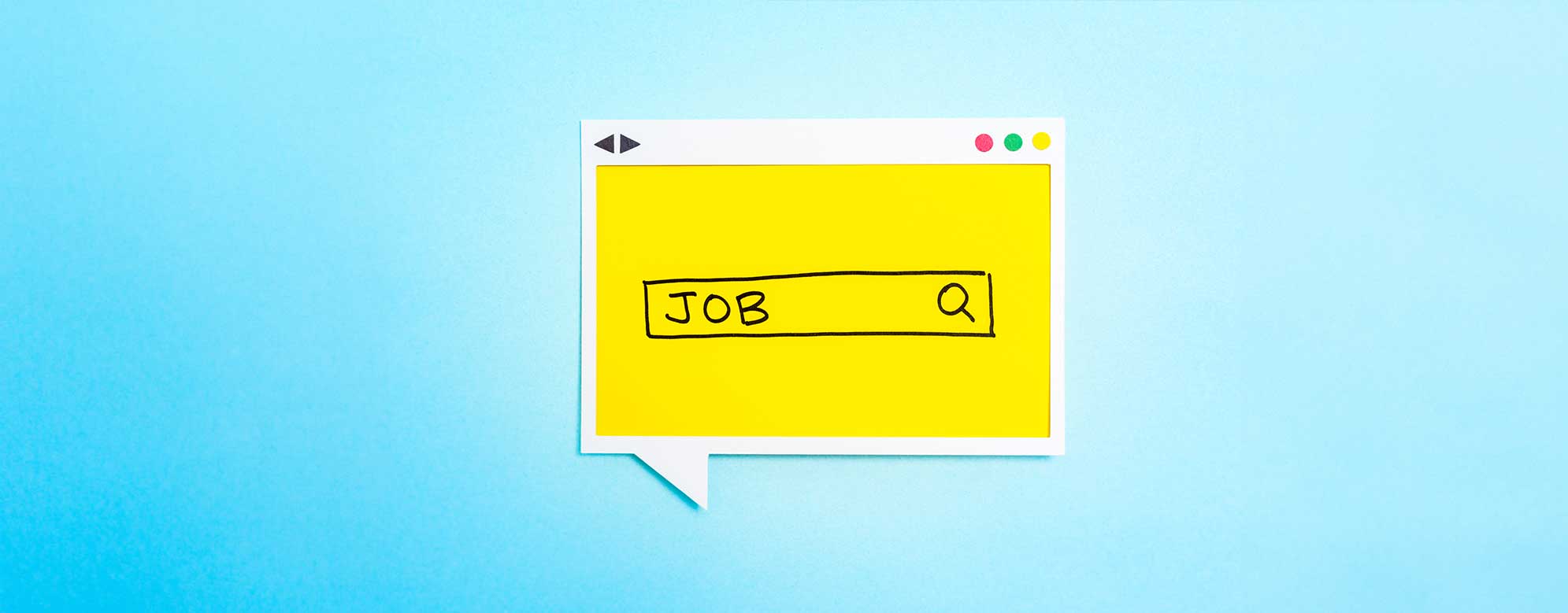 Image of yellow popup screen with the word job in the search bar