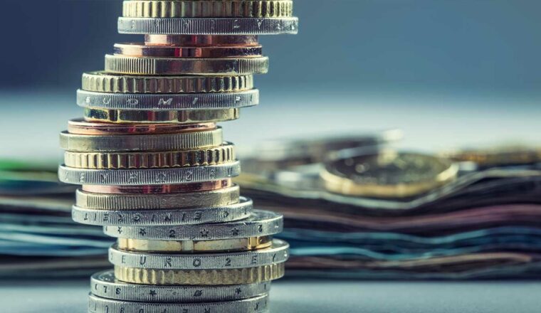 Pile of Euro coins in a stack