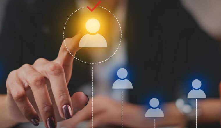 woman's hand selecting a digital person
